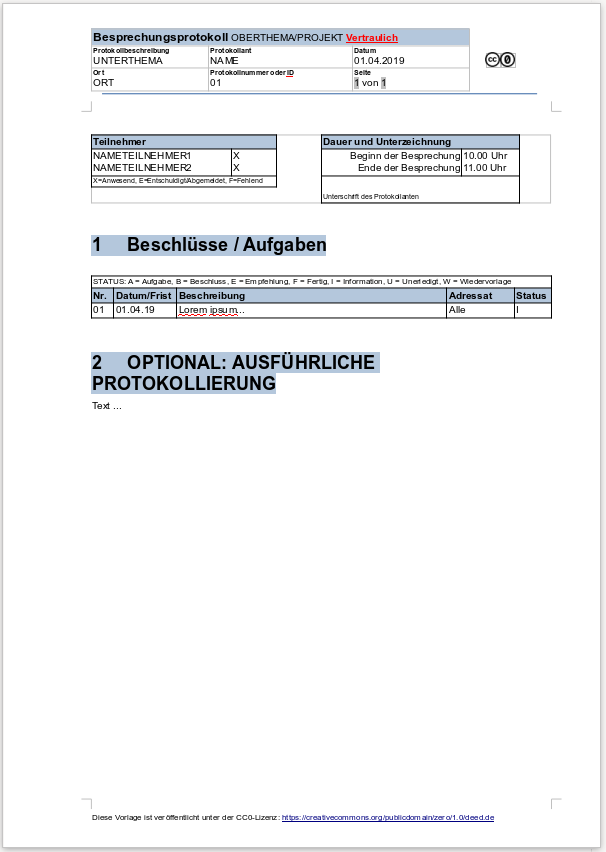 Textvorlage Besprechungsprotokoll